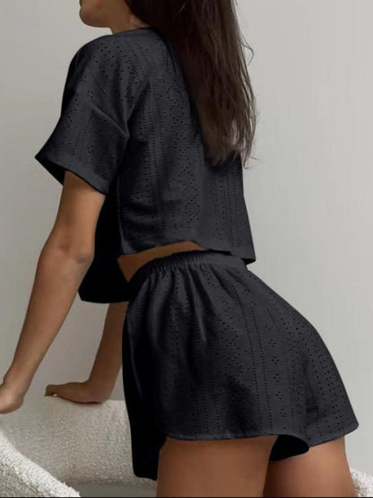 Hazel Blues® |  Eyelet Round Neck Top and Shorts Set