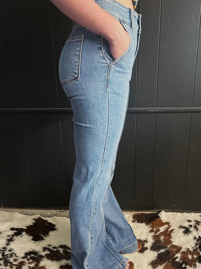 Hazel Blues® |  High-Waisted Flare Jeans with Seam Detail