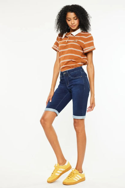 Hazel Blues® |  Kancan Mid Rise Bermuda Denim Shorts