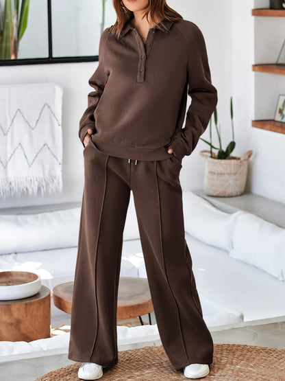 Hazel Blues® |  Collared Sweatshirt and High Waist Pants Active Set