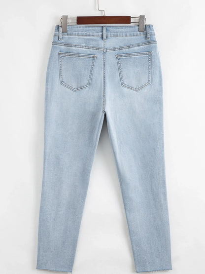 Hazel Blues® |  Mid Rise Ankle-Length Distressed Skinny Jeans