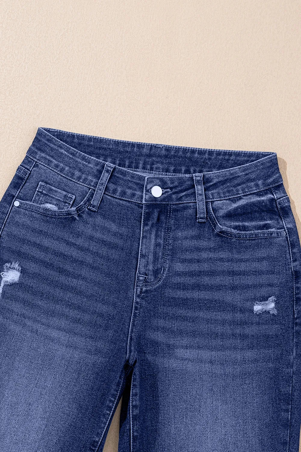 Hazel Blues® |  Folded Cuffs Distressed Straight High Waist Jeans