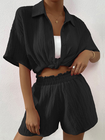 Hazel Blues® |  Button Up Half Sleeve Top and Shorts Set