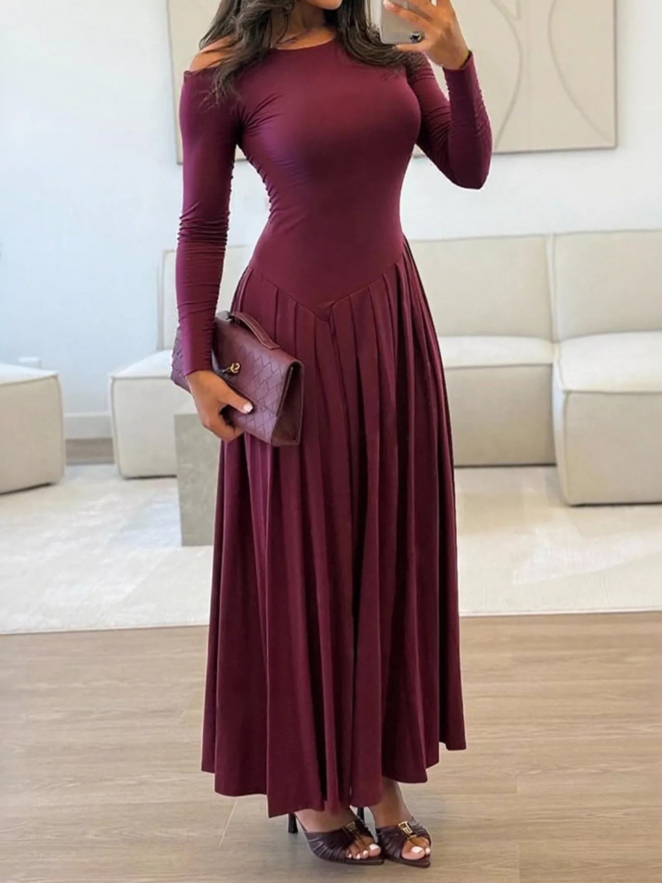 Hazel Blues® |  Ruched One Shoulder Long Sleeve Dress