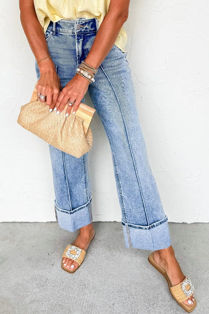 Hazel Blues® |  High-Waisted Wide-Leg Cuffed Jeans