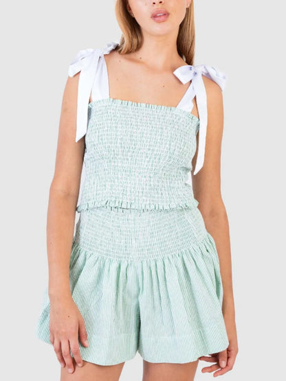 Hazel Blues® |  Smocked Tie Shoulder Cami and Shorts Set