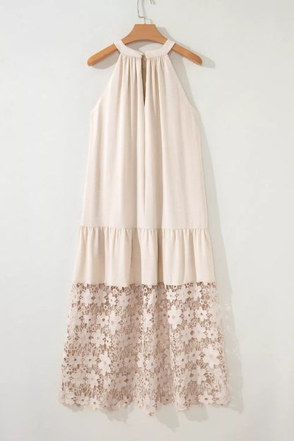 Hazel Blues® |  Hollowed Floral Lace Hem Patchwork Loose Halter Summer Dress