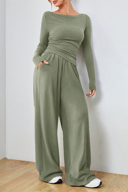 Hazel Blues® |  Boat Neck Long Sleeve Top and Pants Set