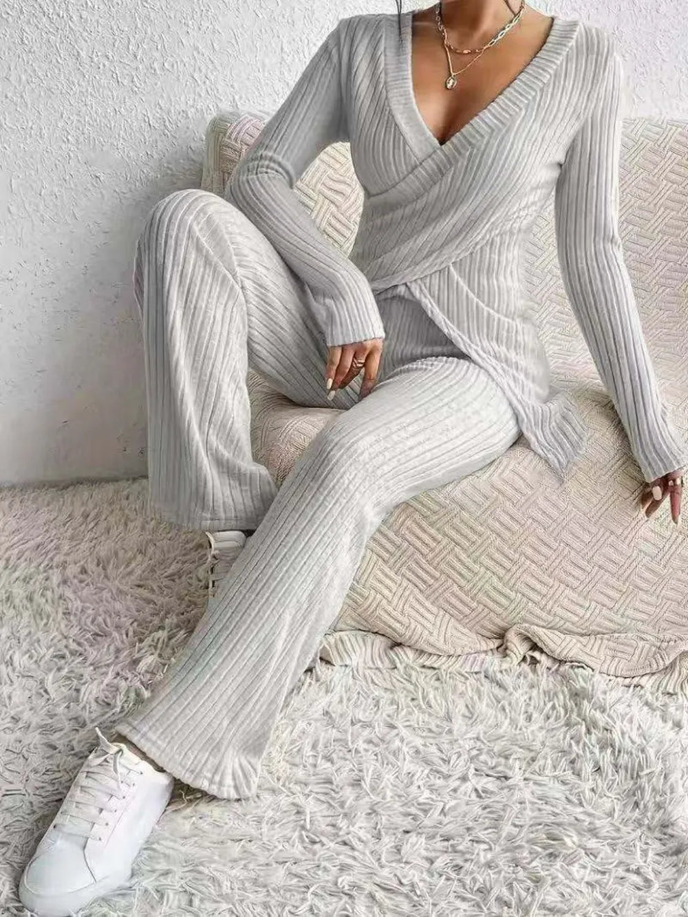 Hazel Blues® |  Surplice Long Sleeve Top and Pants Set