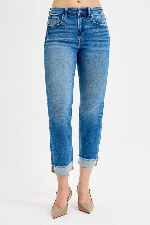 Hazel Blues® |  RISEN High Rise Boyfriend Fit Ankle Jeans Plus SIze