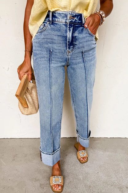 Hazel Blues® |  High-Waisted Wide-Leg Cuffed Jeans