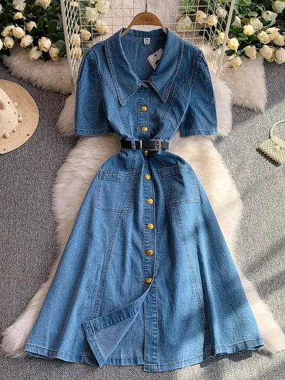 Hazel Blues® |  Button Front Short Sleeve Denim Dress