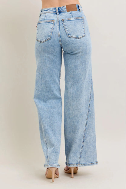Hazel Blues® | Judy Blue High Waist Wide Leg Jeans with Skewed Inseam