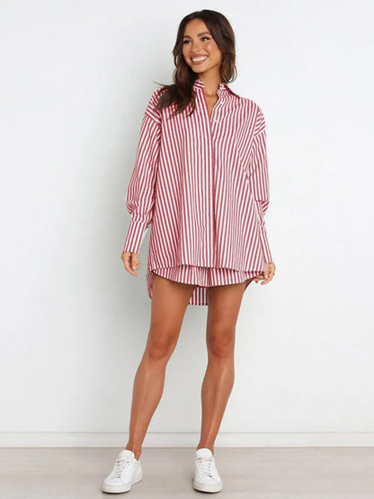 Hazel Blues® |  Striped Dropped Shoulder Shirt and Shorts Set
