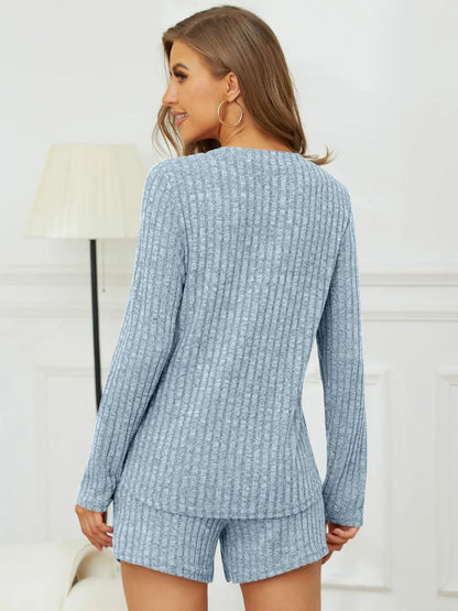 Hazel Blues® |  Ribbed Round Neck Top and Shorts Set