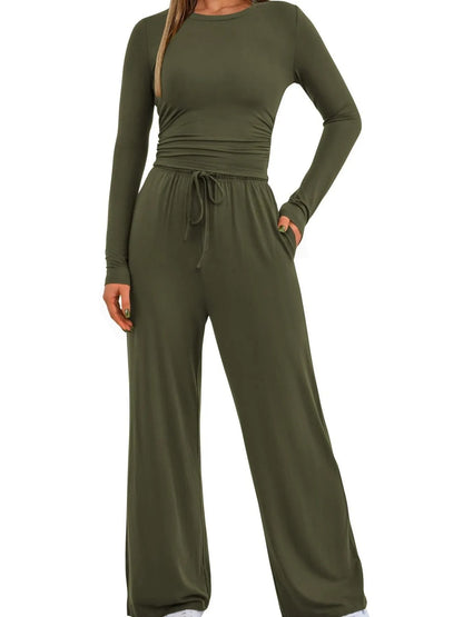 Hazel Blues® |  Round Neck Long Sleeve Top and Pants Set