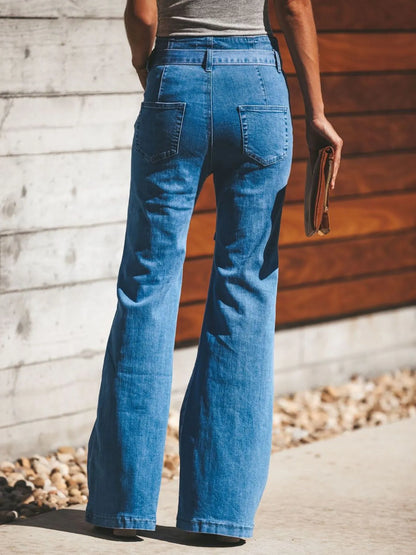 Hazel Blues® |  High-Waisted Tie-Front Flare Jeans