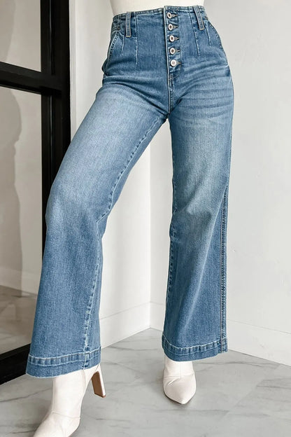 Hazel Blues® |  Button Fly High Waist Jeans