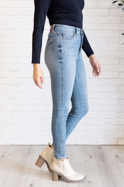 Hazel Blues® |  Justine High Rise Control Top Contrast Wash Skinny Jeans