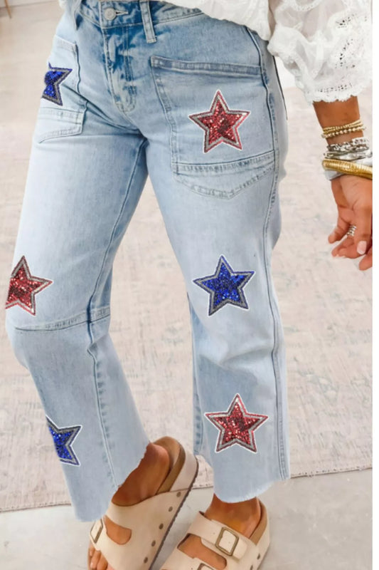 Hazel Blues® |  Star-Embellished Cropped Jeans