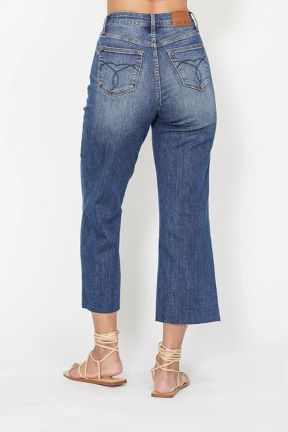 Hazel Blues® |  Judy Blue High Waist Back Pocket Embroidery Crop Wide Jeans