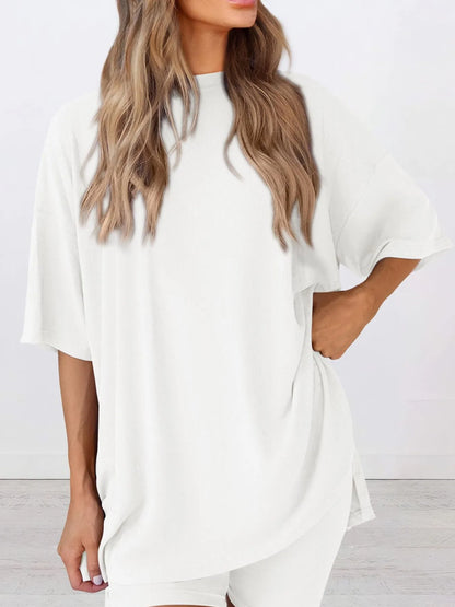 Hazel Blues® | Oversized Slit Round Neck Top and Shorts Lounge Set