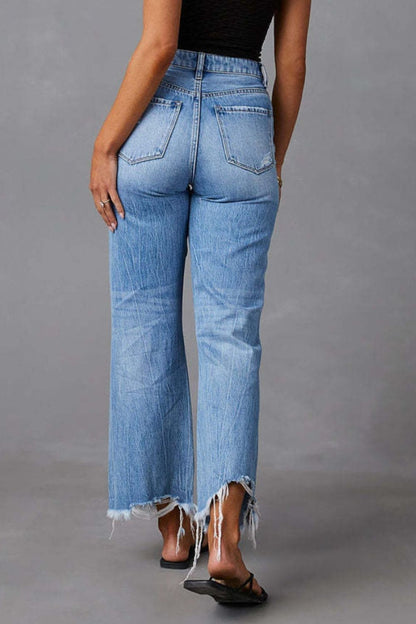 Hazel Blues® |  Distressed Raw Hem Jeans with Pockets
