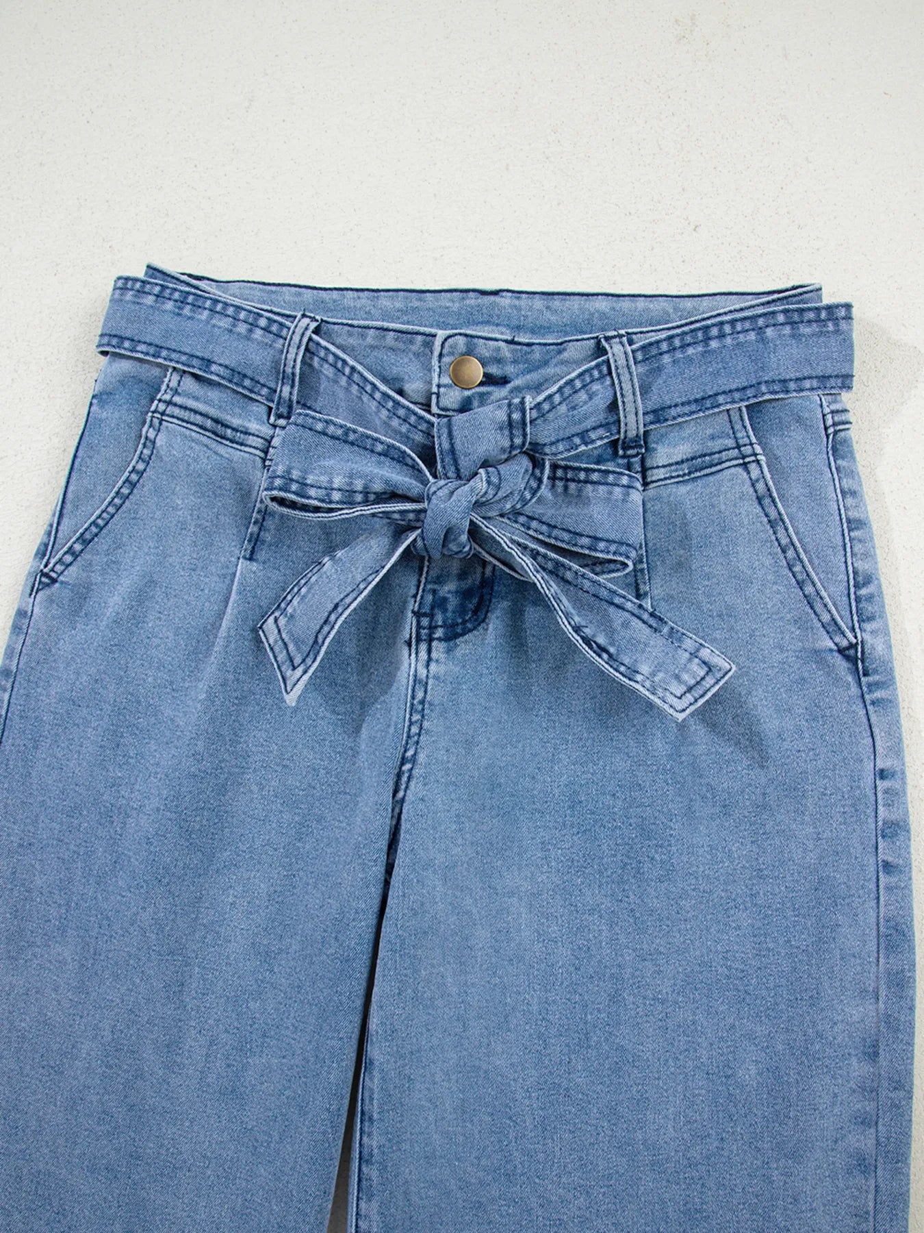 Hazel Blues® |  High Waisted Wide Leg Belted Jeans