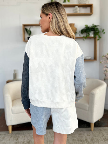 Hazel Blues® |  Double Take Contrast Drop Shoulder Top and Shorts Set