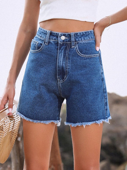 Hazel Blues® |  Raw Hem High Waist Denim Shorts