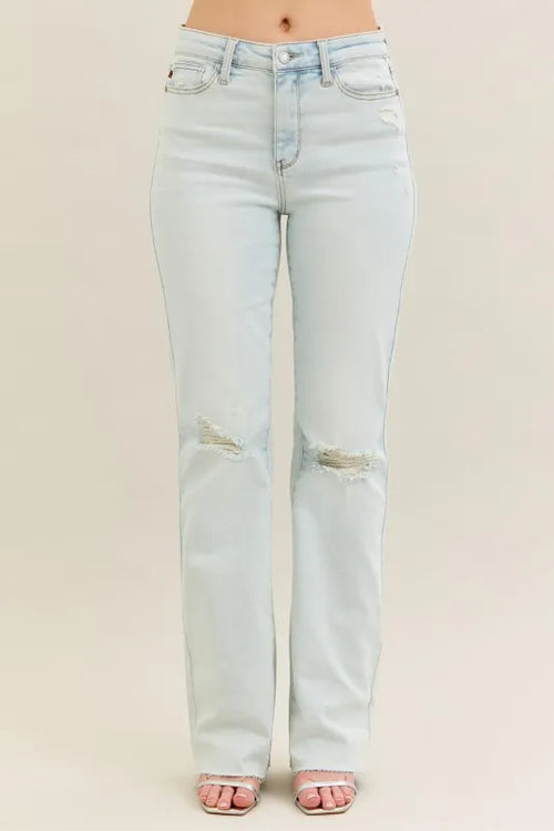 Hazel Blues® | Judy Blue Destroy & Fray Hem Bootcut Jeans