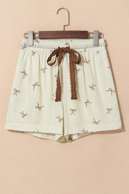 Hazel Blues® |  Bow Print Lace Drawstring Casual Shorts