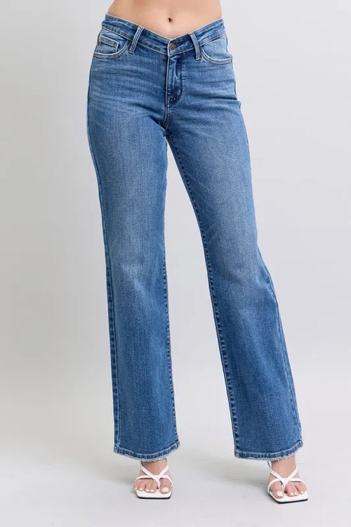 Hazel Blues® | Judy Blue High Waist V-Front Vintage Wash Straight Jeans