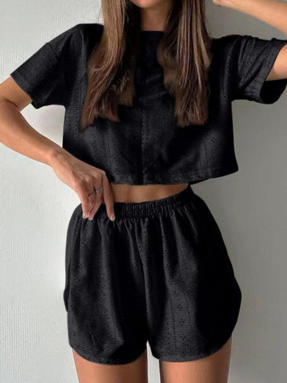 Hazel Blues® |  Eyelet Round Neck Top and Shorts Set