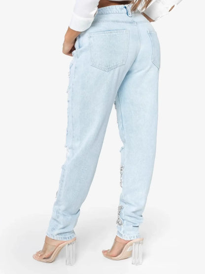 Hazel Blues® |  Distressed Star Wash Boyfriend Jeans