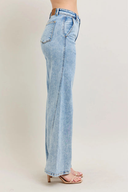 Hazel Blues® | Judy Blue High Waist Wide Leg Jeans with Skewed Inseam
