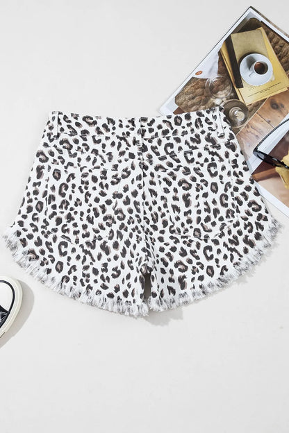 Hazel Blues® |  Leopard Frayed Hem Denim Shorts
