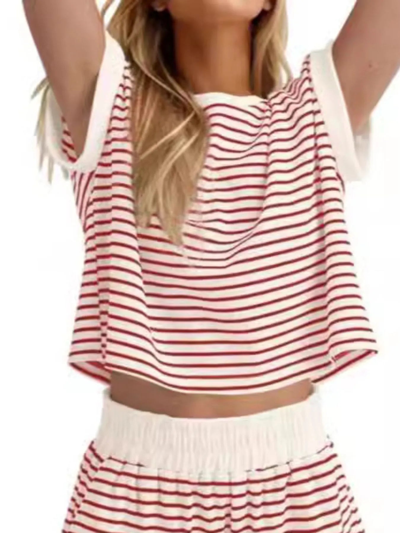 Hazel Blues® | Contrast Striped T-Shirt and Shorts Set