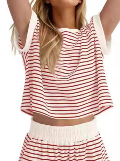 Hazel Blues® | Contrast Striped T-Shirt and Shorts Set