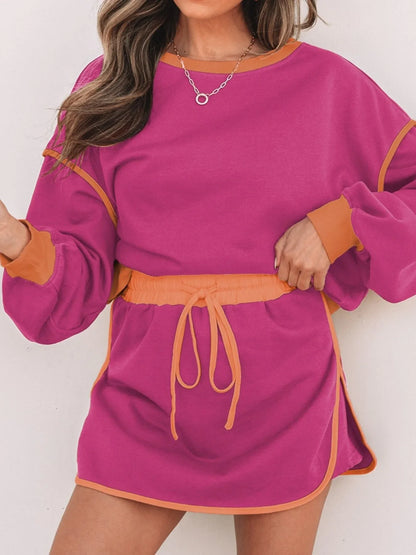 Hazel Blues® |  Contrast Trim Long Sleeve Top and Skort Set