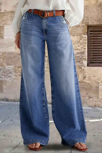 Hazel Blues® |  Pocketed Embroidered Straight Leg Jeans