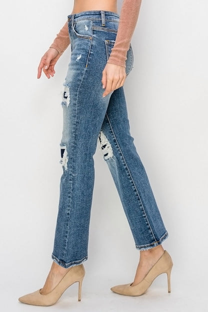 Hazel Blues® |  Risen High Rise Distressed Ankle Flare Jeans
