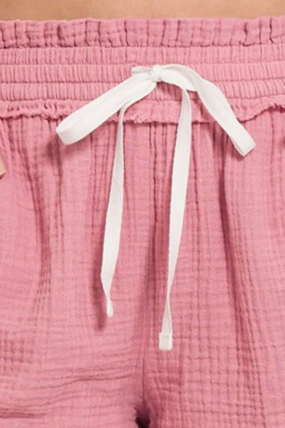 Hazel Blues® |  Zenana Double Gauze Elasticband Drawstring Waist Shorts