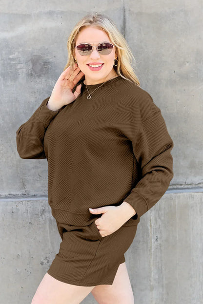 Hazel Blues® |  Double Take Texture Long Sleeve Top and Drawstring Shorts Set