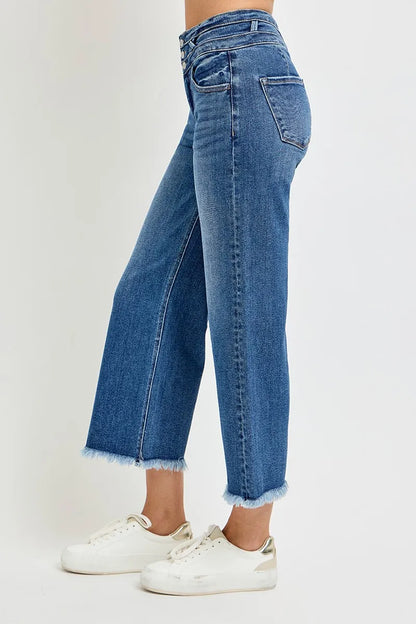 Hazel Blues® |  RISEN High Rise Crop Wide Leg Jeans with Wide Band Detail