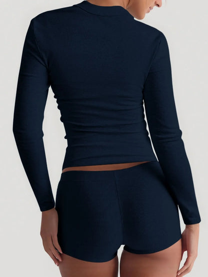 Hazel Blues® |  Square Neck Long Sleeve Top and Shorts Set