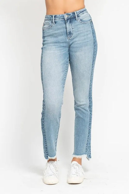 Hazel Blues® | Judy Blue Vintage Wash Side Panel Detail with Fray Hem Slim