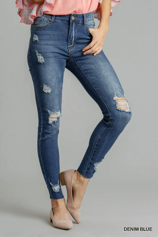 Hazel Blues® |  Umgee Distressed Skinny Jeans with Pockets