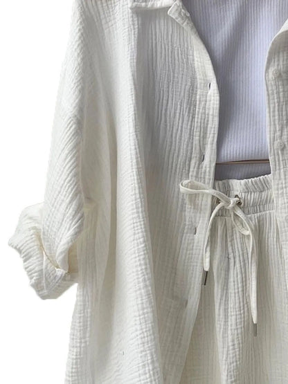 Hazel Blues® |  Textured Button Up Shirt and Shorts Set