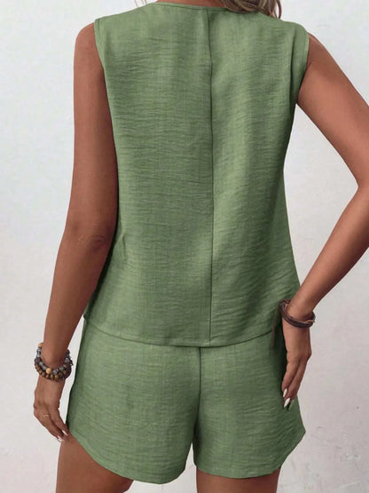 Hazel Blues® |  Button Up Vest and Shorts Set